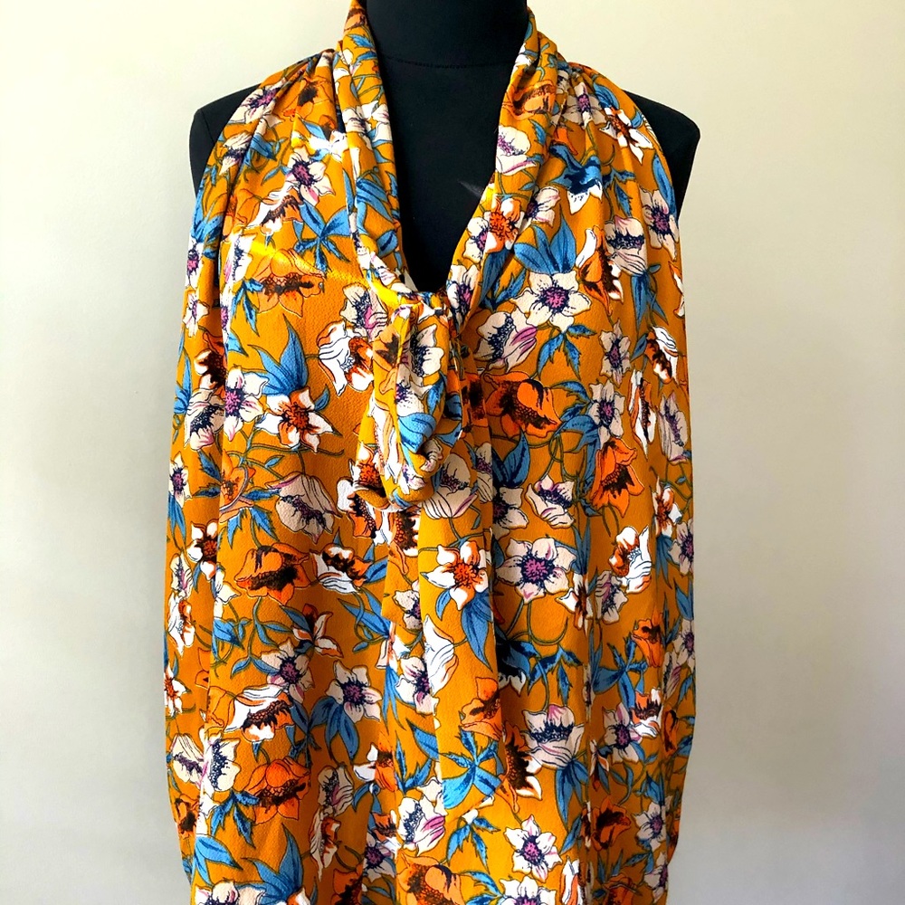 Tie Front, Umgee Mustard Floral Botique Top, L EUC